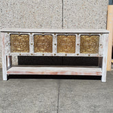 Handmade Carved Solid Hard Wood Console Table With Brass Fittings